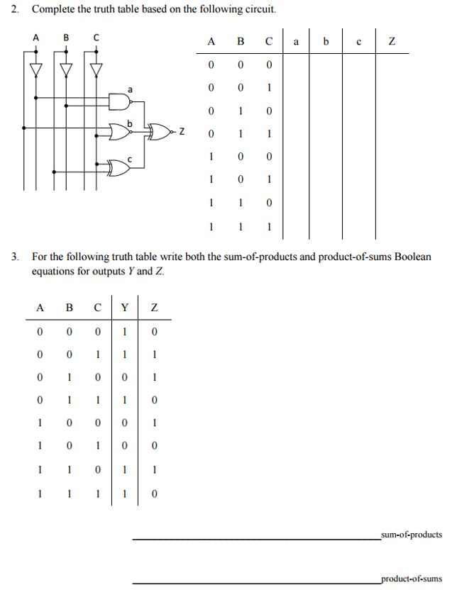 Complete the truth table based on the following | Chegg.com