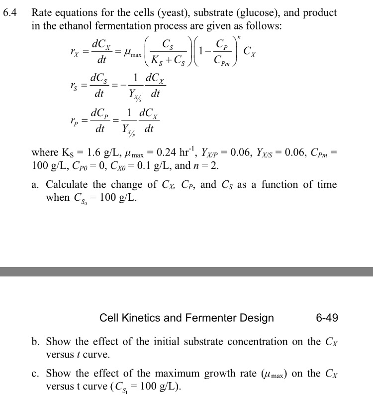 Rate equations for the cells (yeast), substrate