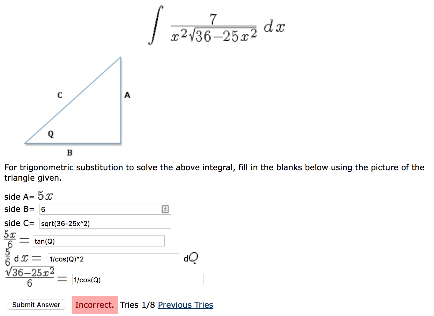 Solved For Trigonometric Substitution To Solve The Above | Chegg.com