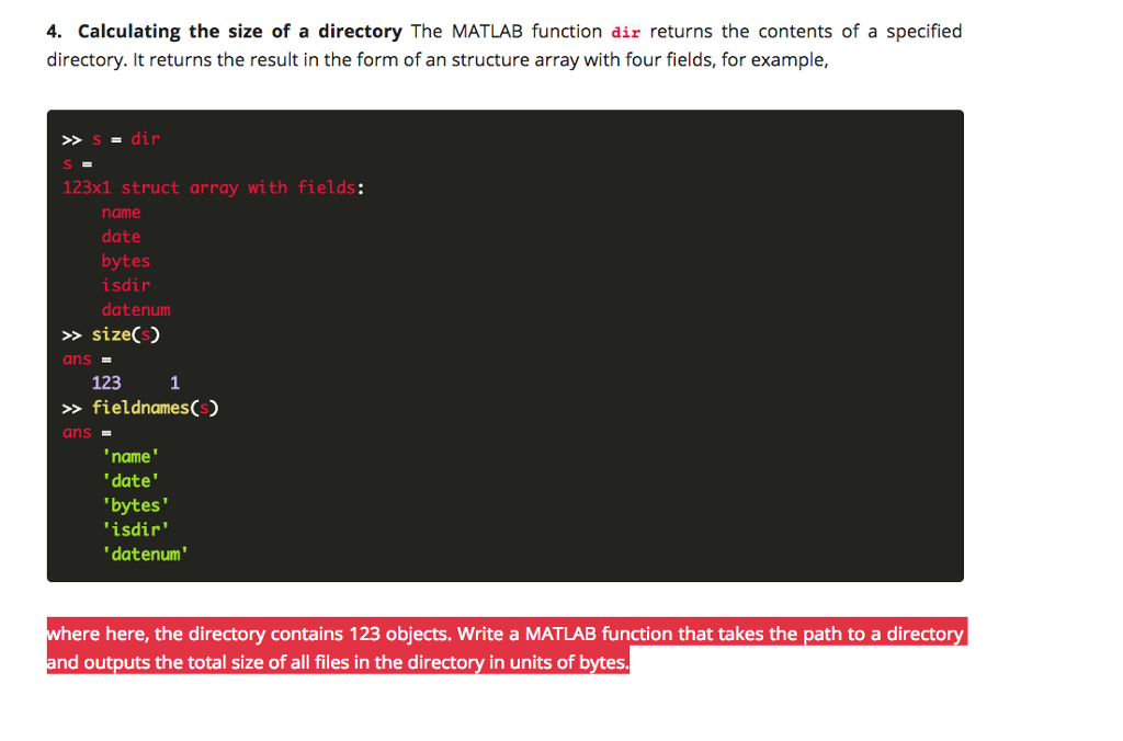 Solved Calculating the size of a directory The MATLAB