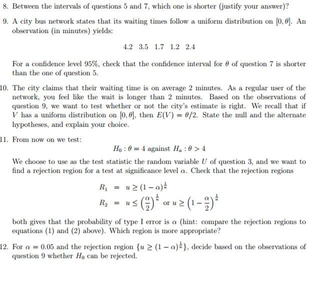 Solved Exercise 1. Let 11 a random sample from a uniform | Chegg.com