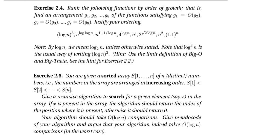 Solved Exercise 2 4 Rank The Following Functions By Order Chegg Solved Exercise 2 4 Rank The Following Functions By Order Chegg