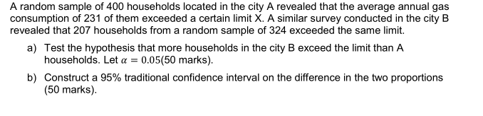 Solved A random sample of 400 households located in the city | Chegg.com