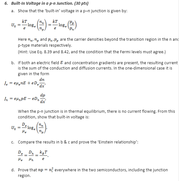 Solved Built-In Voltage in a p-n Junction. Show that the | Chegg.com