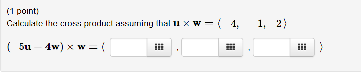 Solved 1 point) Calculate the cross product assuming that u | Chegg.com
