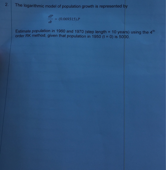 Solved The logarithmic model of population growth is