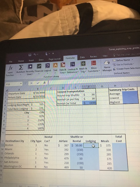 Solved on the cities worksheet click cell f13 the lodging Chegg com Solved on the cities worksheet click cell f13 the lodging Chegg com
