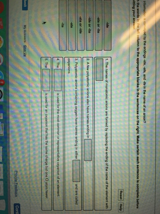 Solved Information is conveyed by the endings -ide, -ate, | Chegg.com