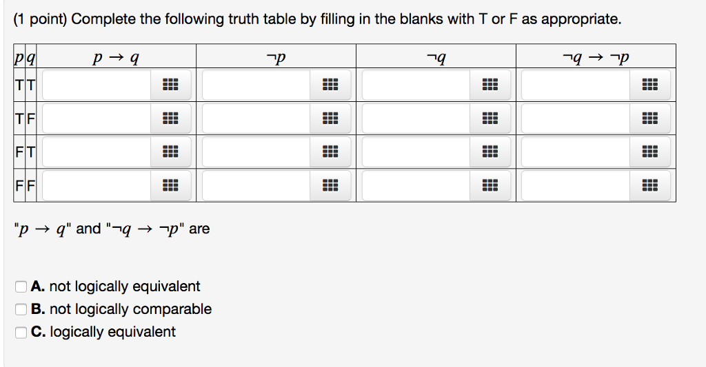 Solved (1 point) Complete the following truth table by