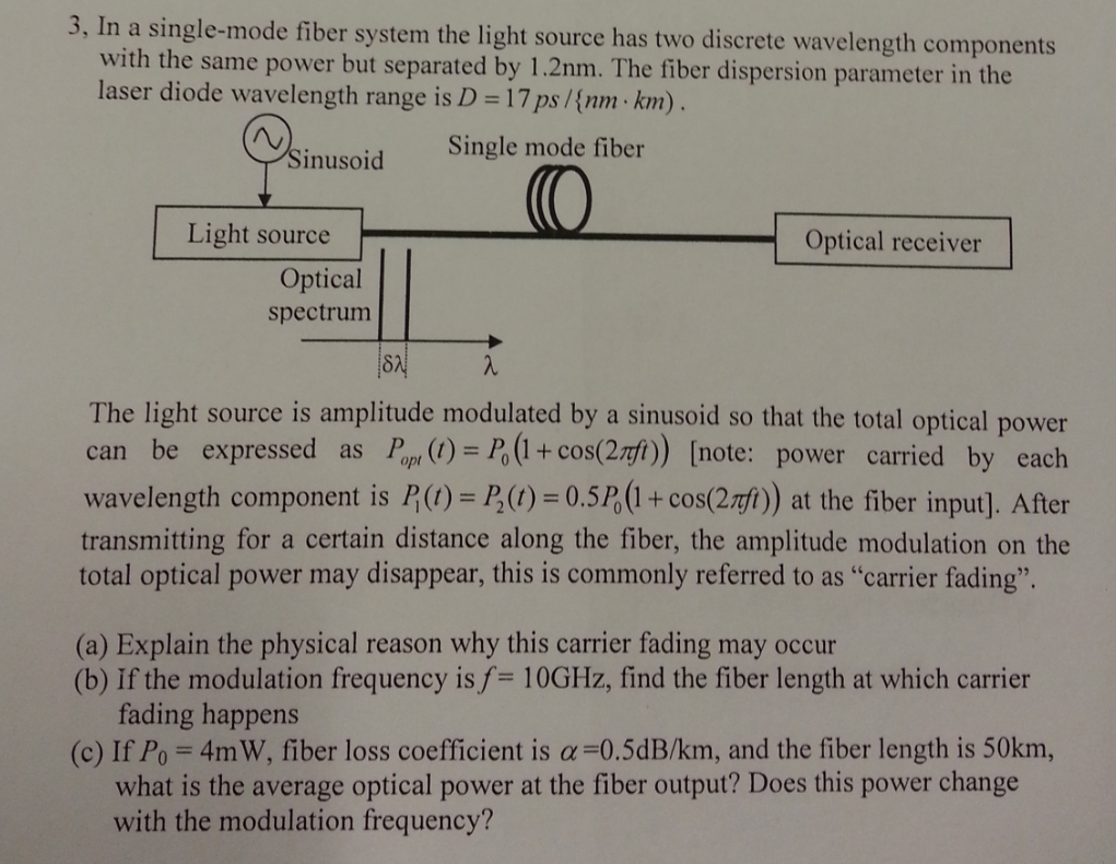 In a single-mode fiber system the light source has | Chegg.com