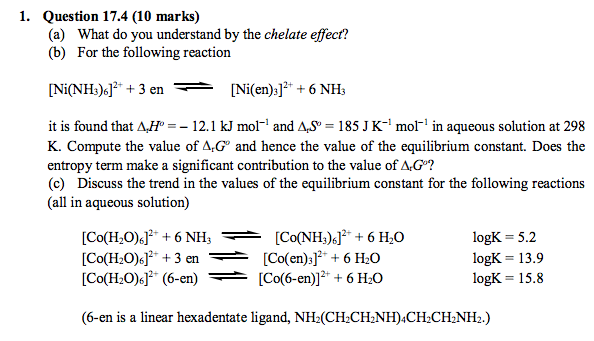 Solved (a) What do you understand by the chelate effect? | Chegg.com