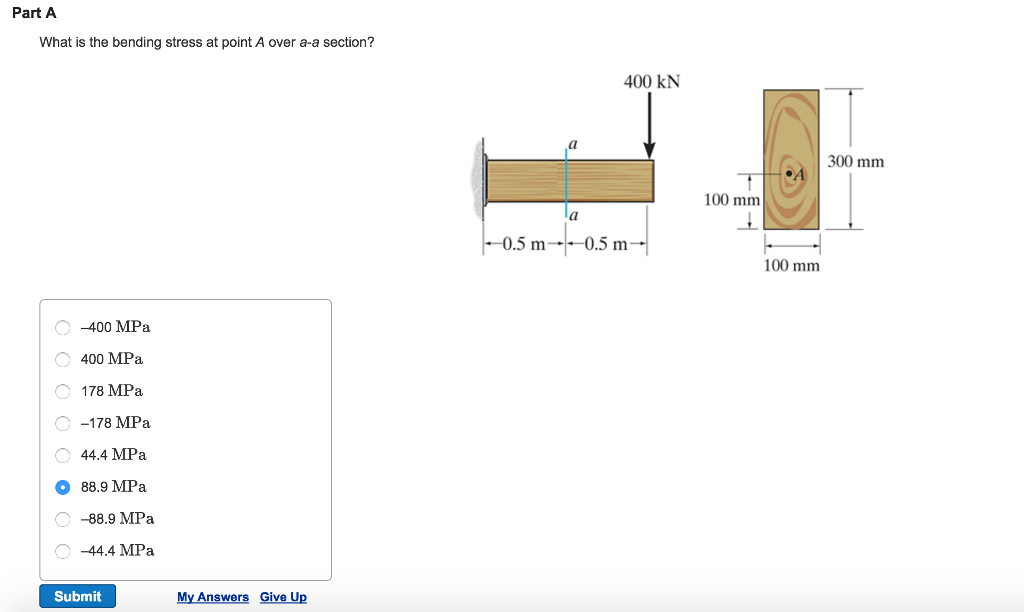 Solved Part A What is the bending stress at point A over a-a | Chegg.com