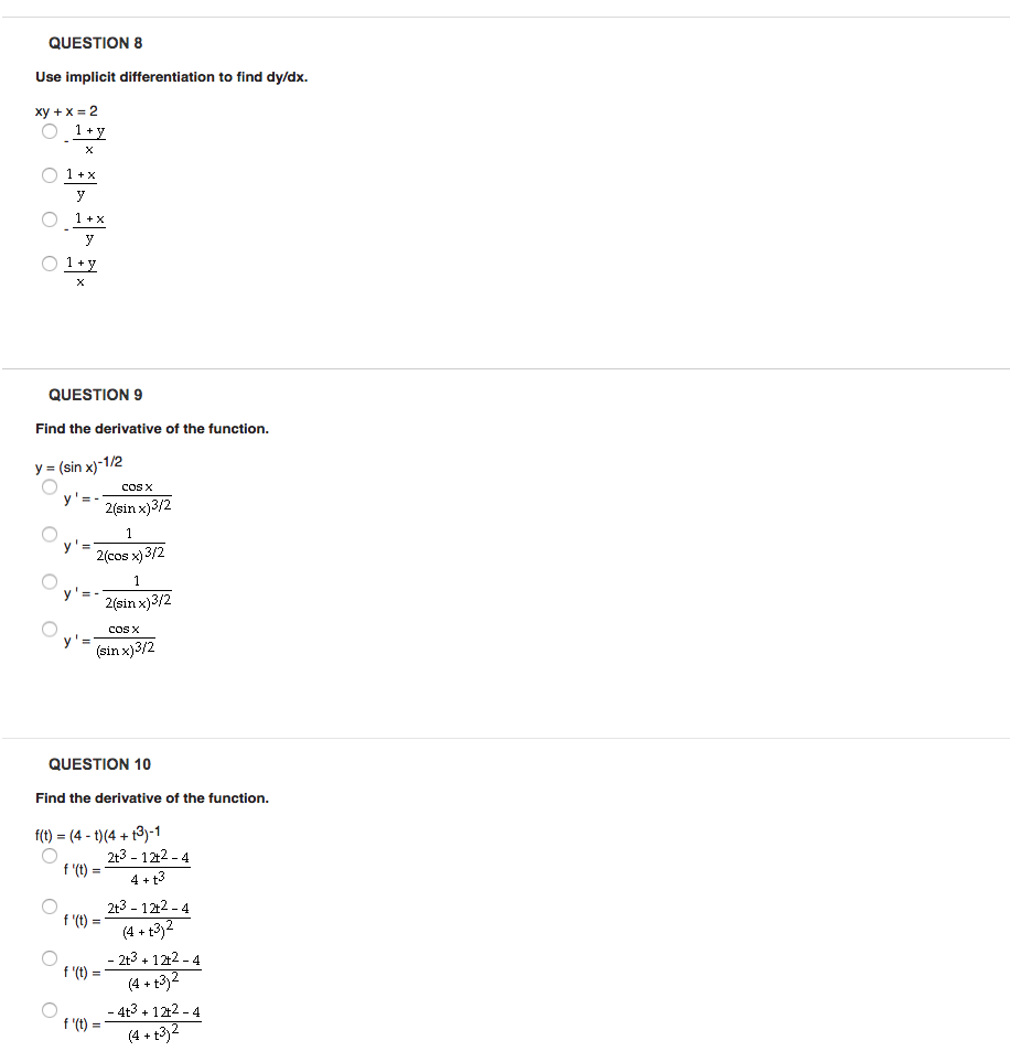 Solved QUESTION 8 Use implicit differentiation to find | Chegg.com