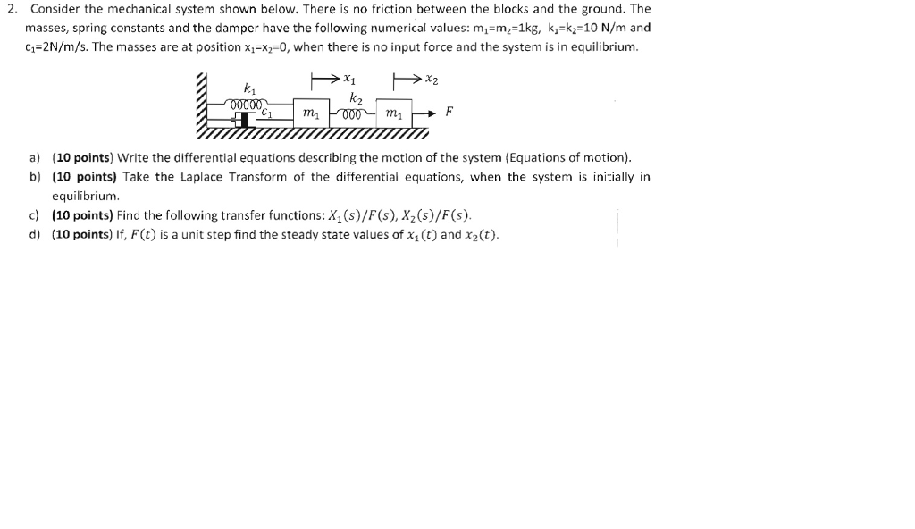 Solved 2. Consider the mechanical system shown below. There | Chegg.com