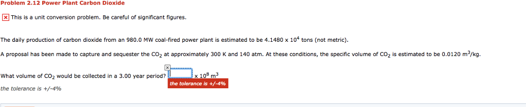 Solved Problem 2.12 Power Plant Carbon Dioxide This is a | Chegg.com