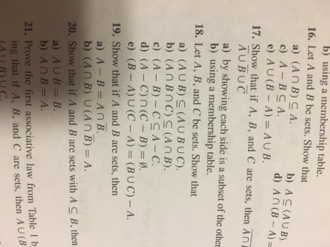 Solved b) using a membership table. 16. Let A and B be sets. | Chegg.com