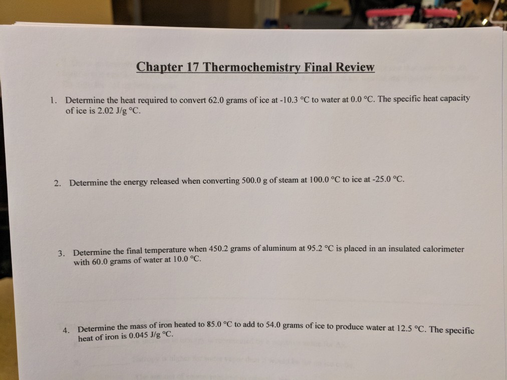 Solved Chapter 17 Thermochemistry Final Review Determine The | Chegg.com