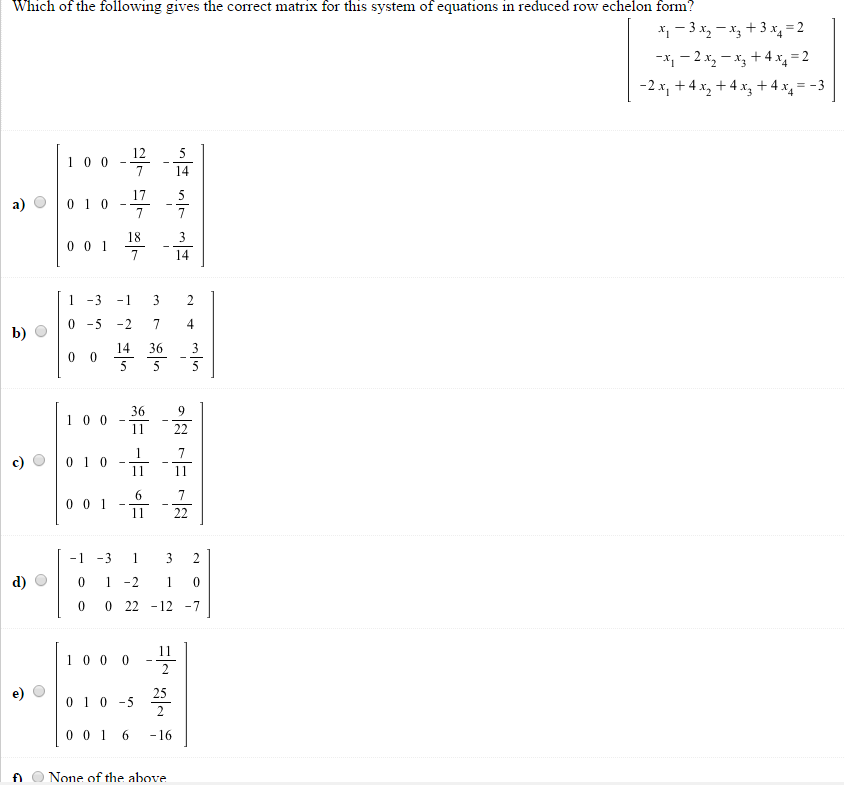 Solved Which of the following gives the correct matrix for Chegg