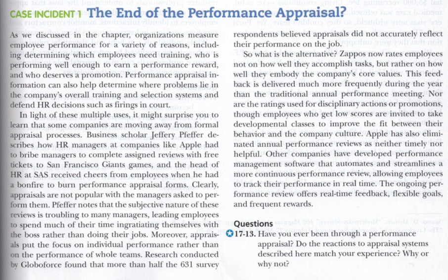 Solved CASE INCIDENT I The End Of The Performance Appraisal Chegg