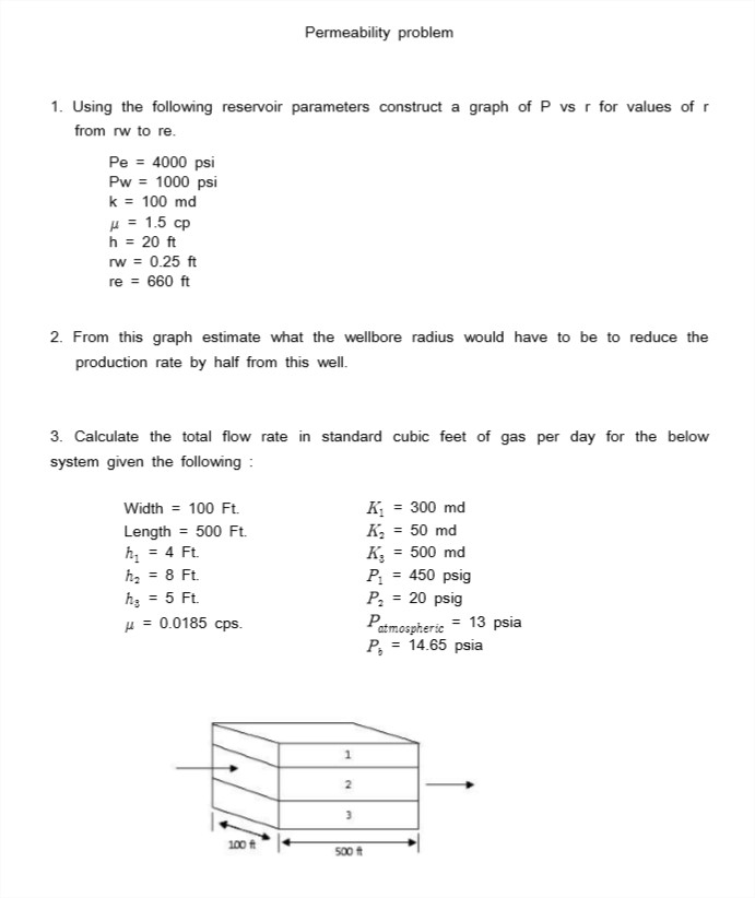 Solved Permeability Problem 1. Using The Following Reservoir | Chegg.com