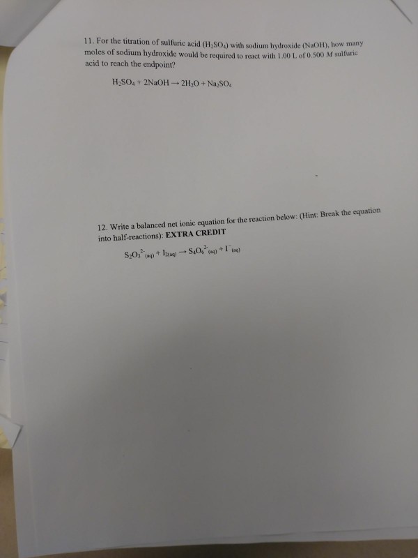 Solved 11. For the titration of sulfuric acid (H,S0.) with