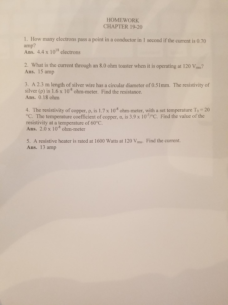 Solved HOMEWORK CHAPTER 19-20 1. How many electrons pass a | Chegg.com