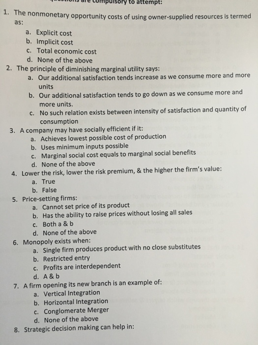 Solved The opportunity costs of using