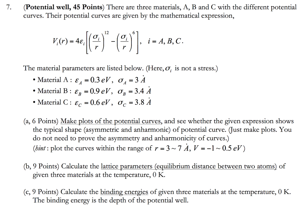 7. (Potential well, 45 Points) There are three | Chegg.com