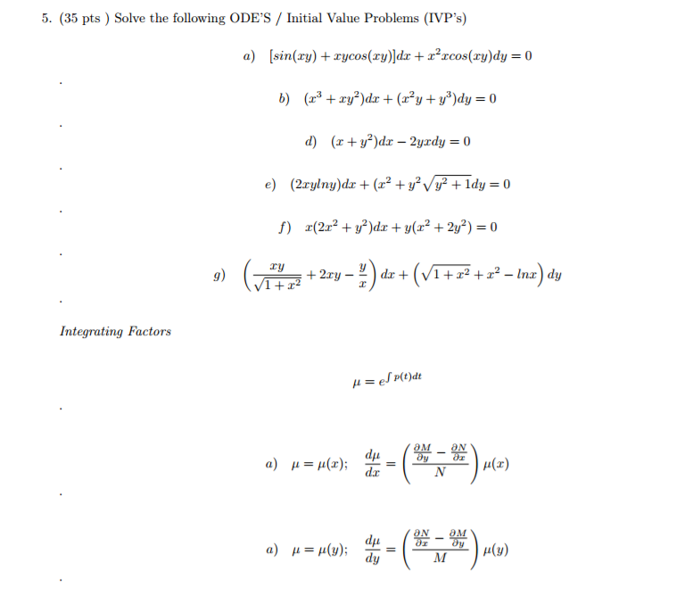 Solved Solve the following ODE'S/Initial Value Problems | Chegg.com