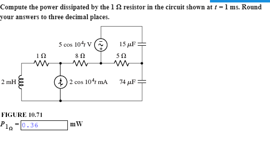 Solved Compute the power dissipated by the 1 Ω resistor in | Chegg.com