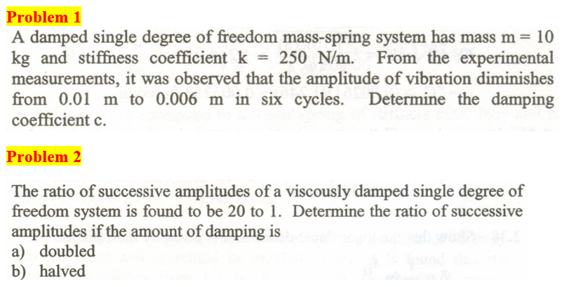 Solved Problem 1 A damped single degree of freedom | Chegg.com