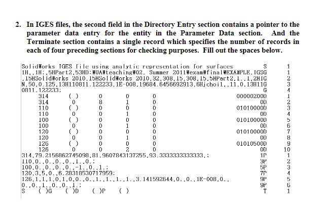 2. In IGES files, the second field in the Directory | Chegg.com