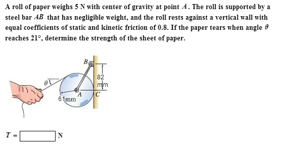 Solved A roll of paper weighs 5 N with center of gravity | Chegg.com