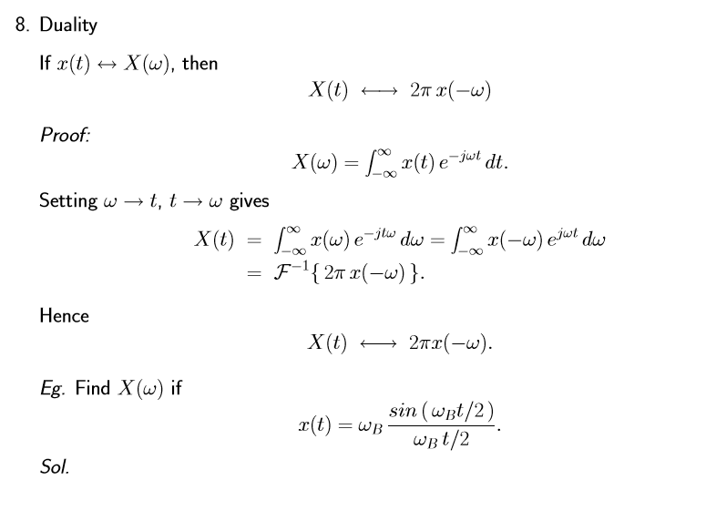 Solved Duality If x(t) doubleheadarrow X(omega), then X(t) | Chegg.com