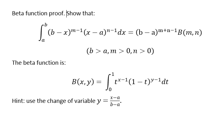 Solved Beta Function Proof. Show That: Integrate Limit | Chegg.com