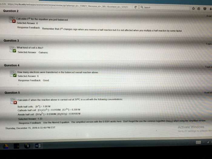 Solved Calculate E^0 for the equation you just balanced | Chegg.com