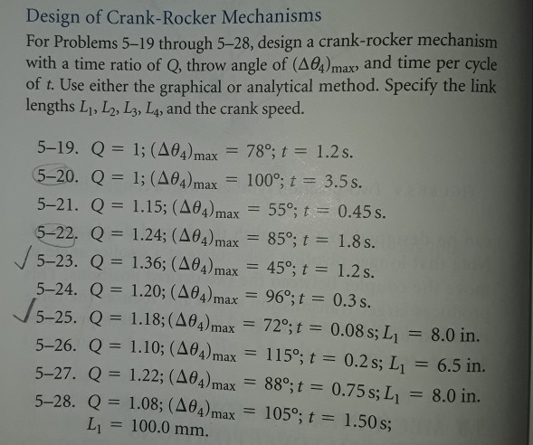 Solved Design of Crank-Rocker Mechanisms For Problems 5-19 | Chegg.com