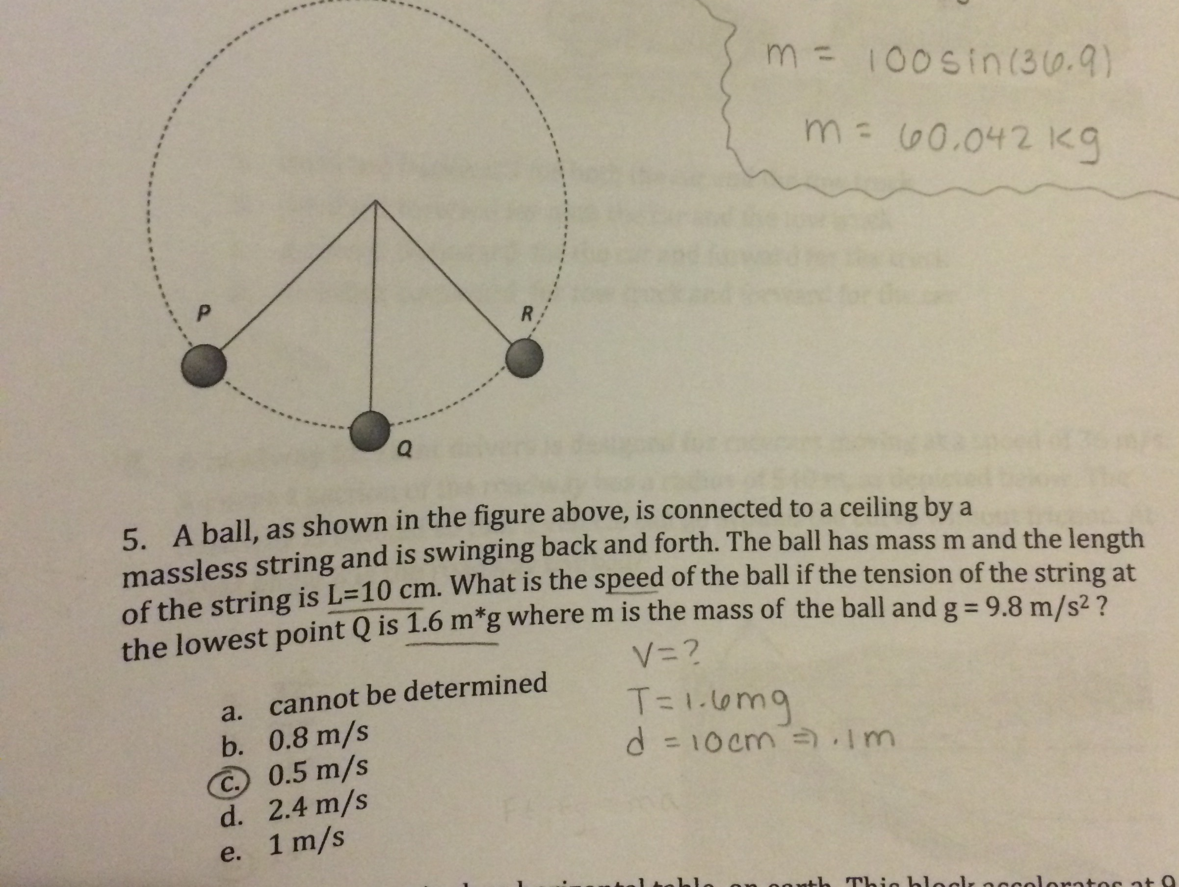 Solved A ball, as shown in the figure above, is connected to