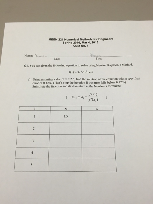 solve by newton raphson method x 3 3x 5 0