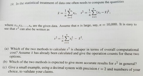 Solved In the statistical treatment of data one often needs | Chegg.com