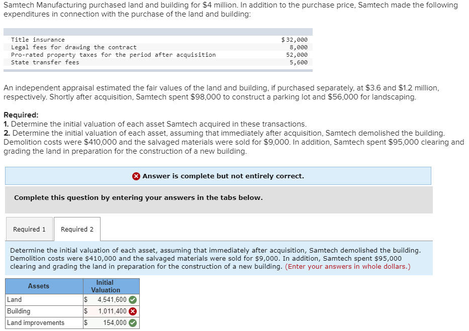 Solved Samtech Manufacturing purchased land and building for