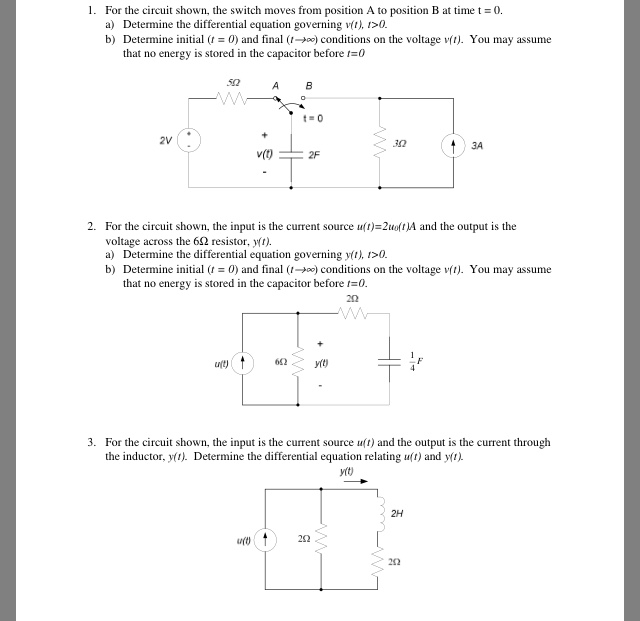 Solved l. For the circuit shown, the switch moves from | Chegg.com