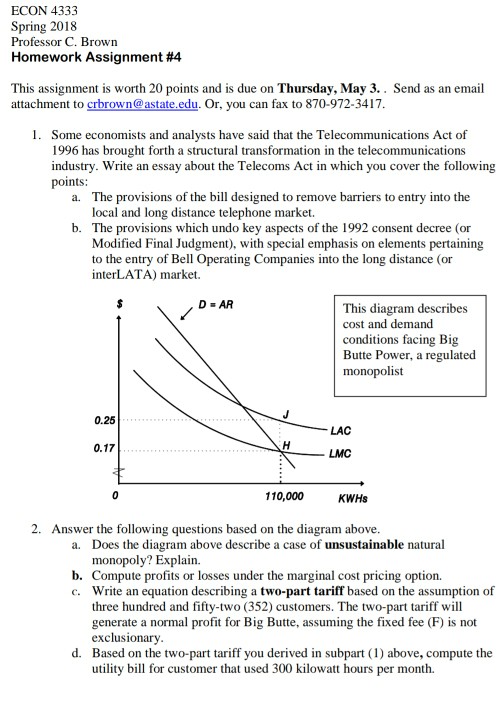 Solved ECON 4333 Spring 2018 Professor C. Brown Homework