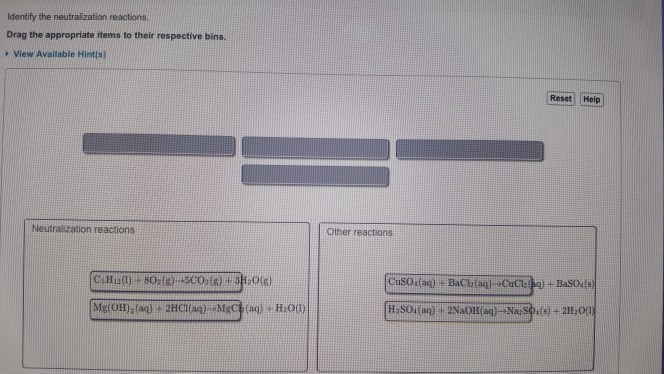 Solved Identify the neutralization reactions Drag the | Chegg.com