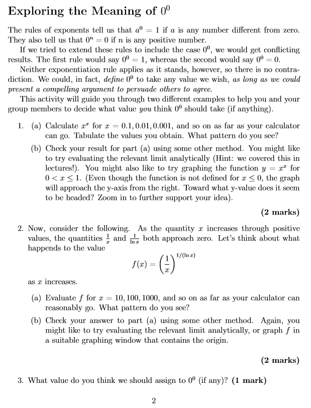 Solved Exploring the Meaning of 0^0 The rules of exponents | Chegg.com