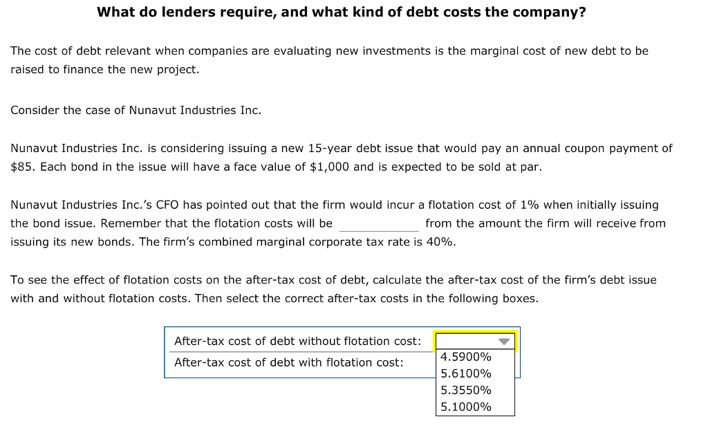 Solved What do lenders require, and what kind of debt costs