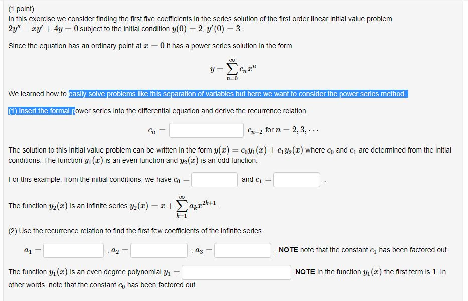 Solved (1 point) In this exercise we consider finding the | Chegg.com