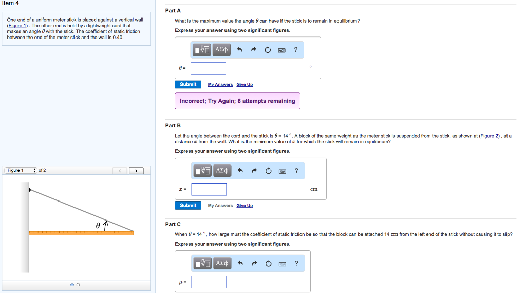 Solved Item 4 Part A One end of a uniform meter stick is | Chegg.com