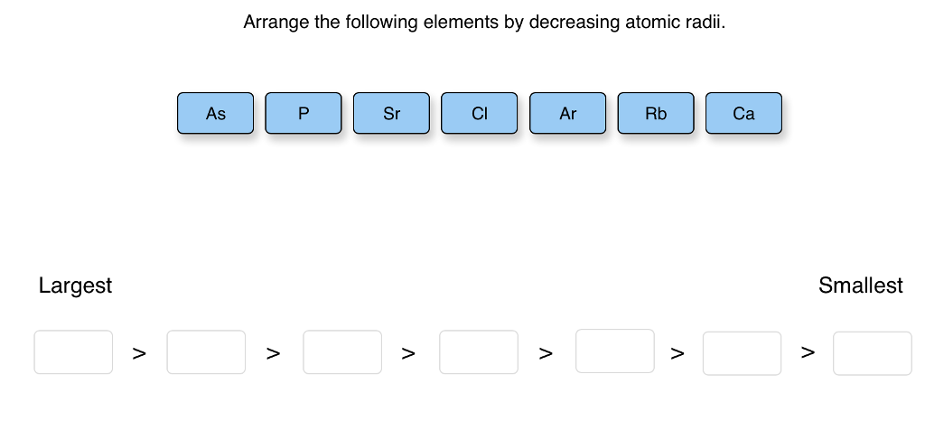 Solved Arrange the following elements by decreasing atomic | Chegg.com