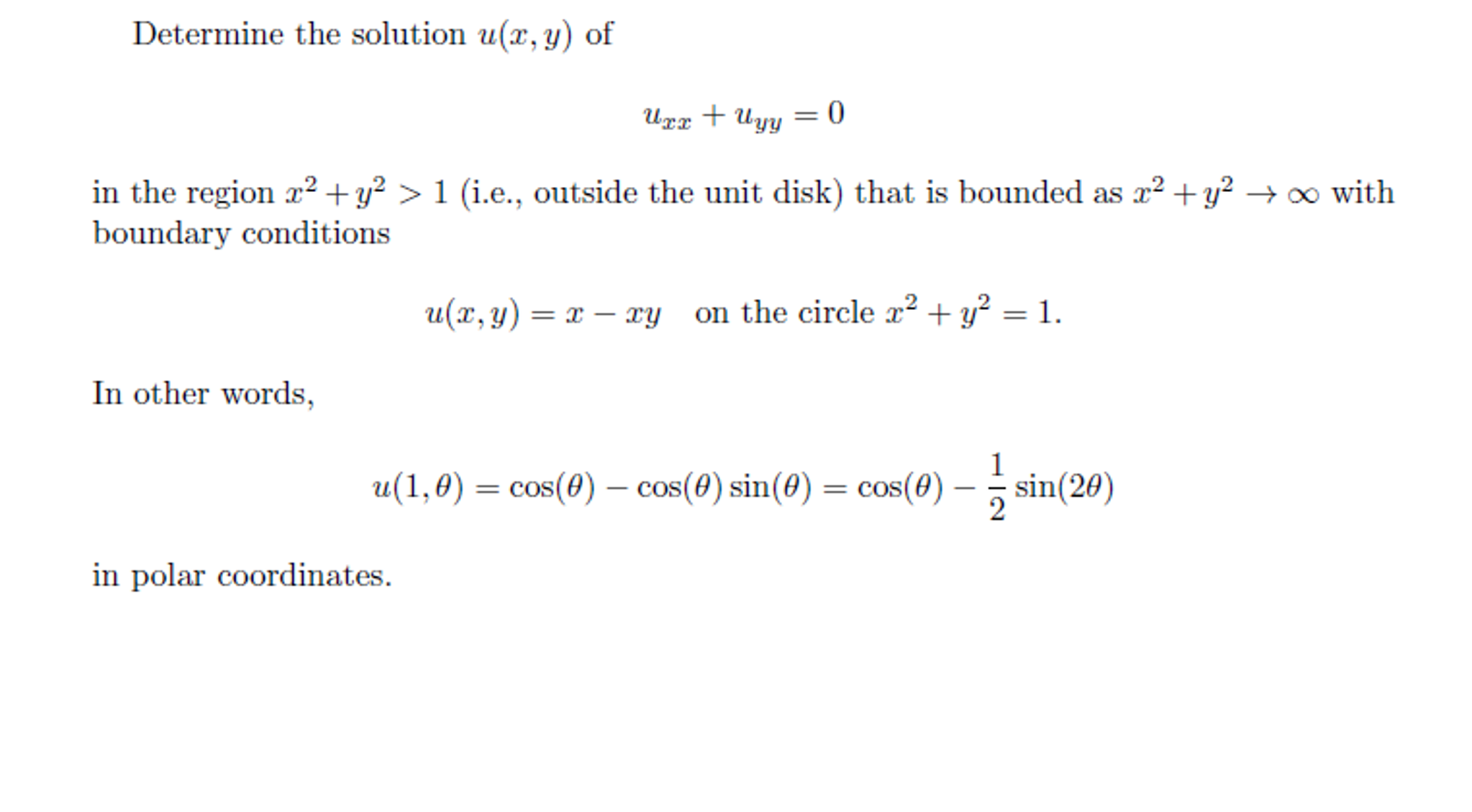 Determine the solution u(x, y) of uxx + uyy = 0 | Chegg.com